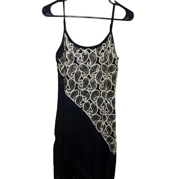 Gold and Black FLAPPER Dress 1920s fringe gold - Picture 3 of 9